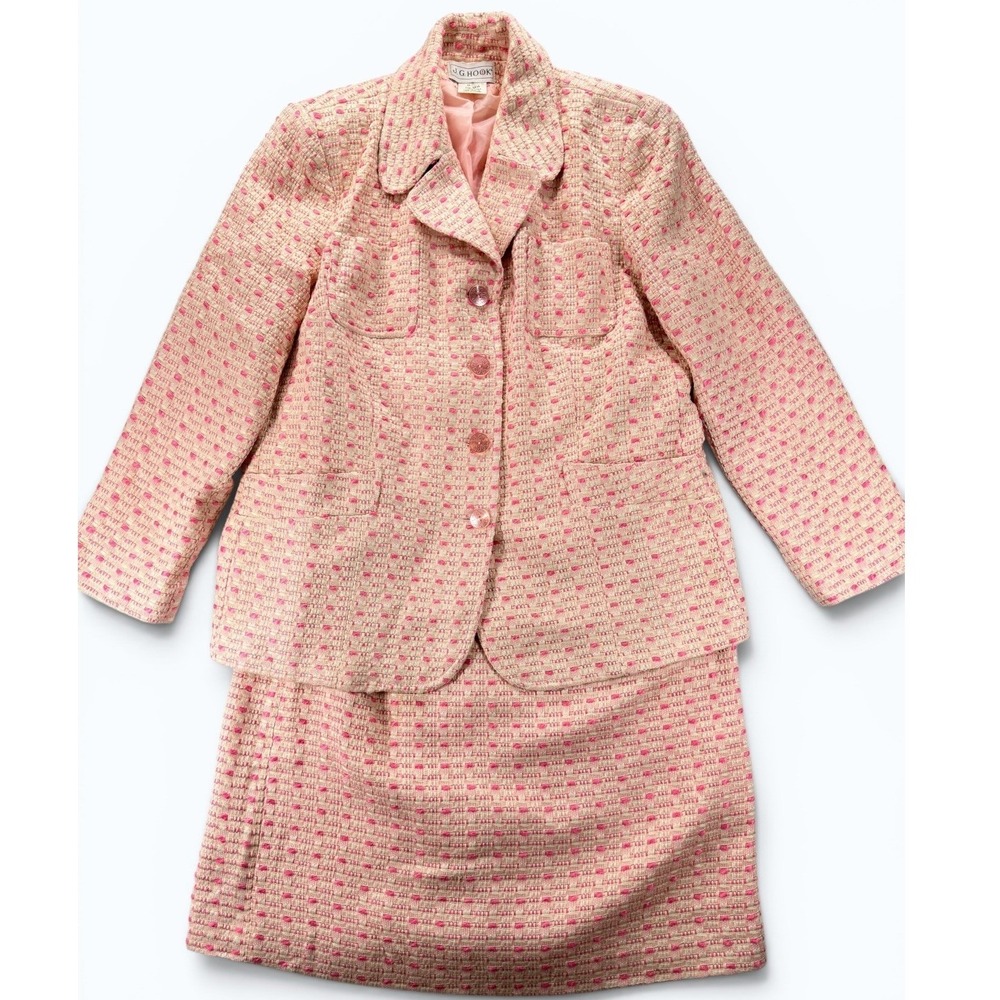 Vintage J.G. Hook Pink Bouclé Tweed Skirt Suit 2 Pc Women's 16W
